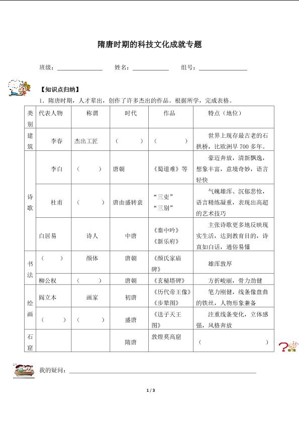 隋唐时期的科技文化成就专题（含答案）精品资源_学案1