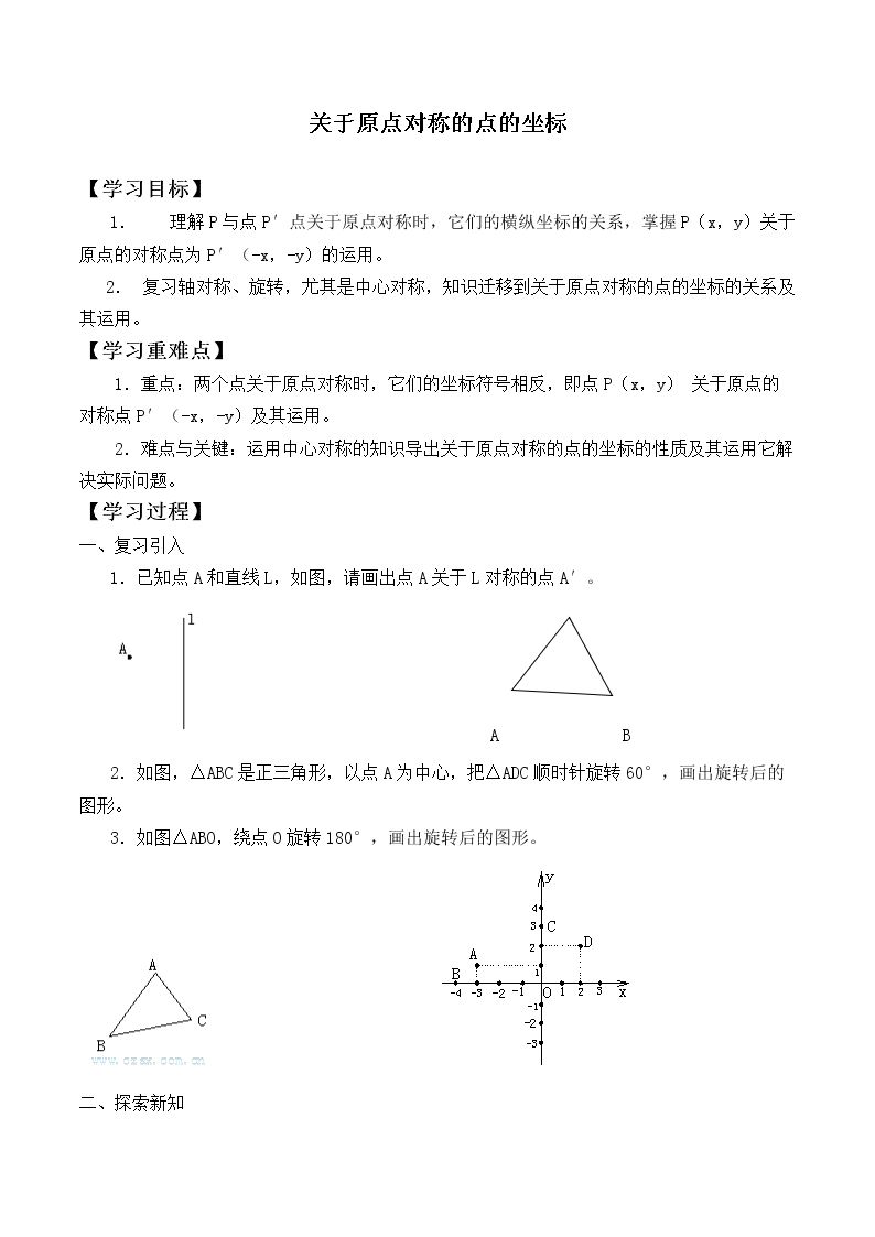 关于原点对称的点的坐标_学案1