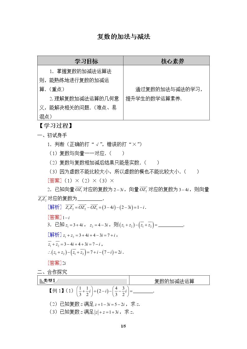 复数的加法与减法