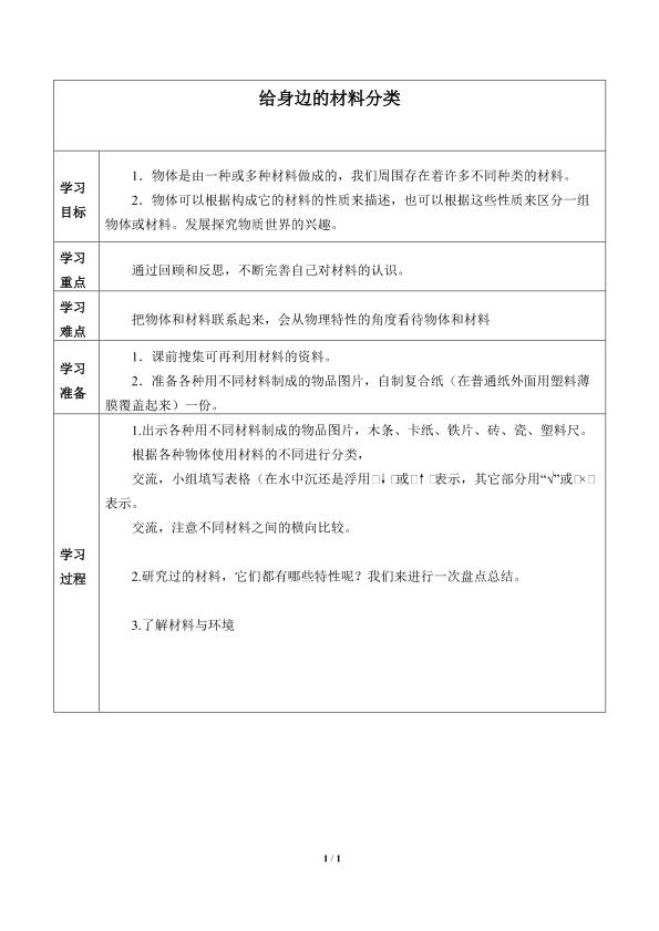 给身边的材料分类_学案1