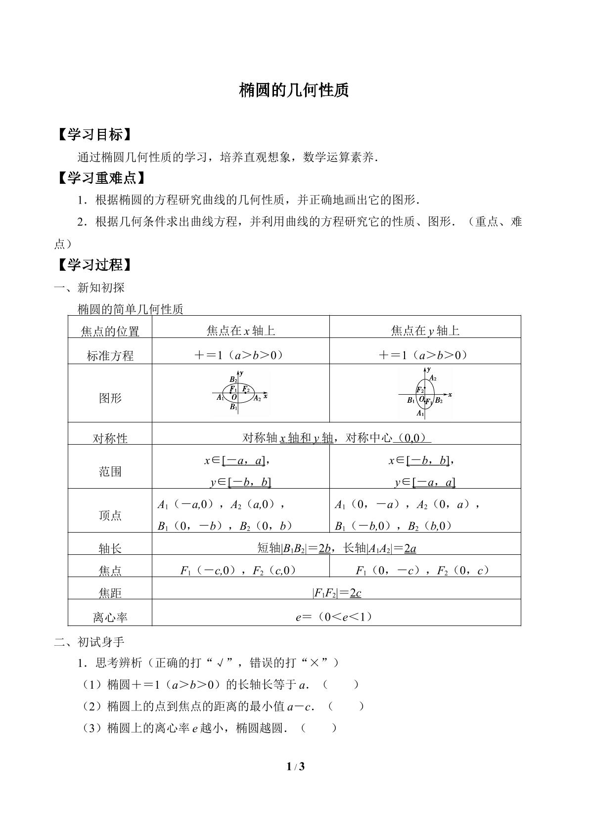 椭圆的几何性质