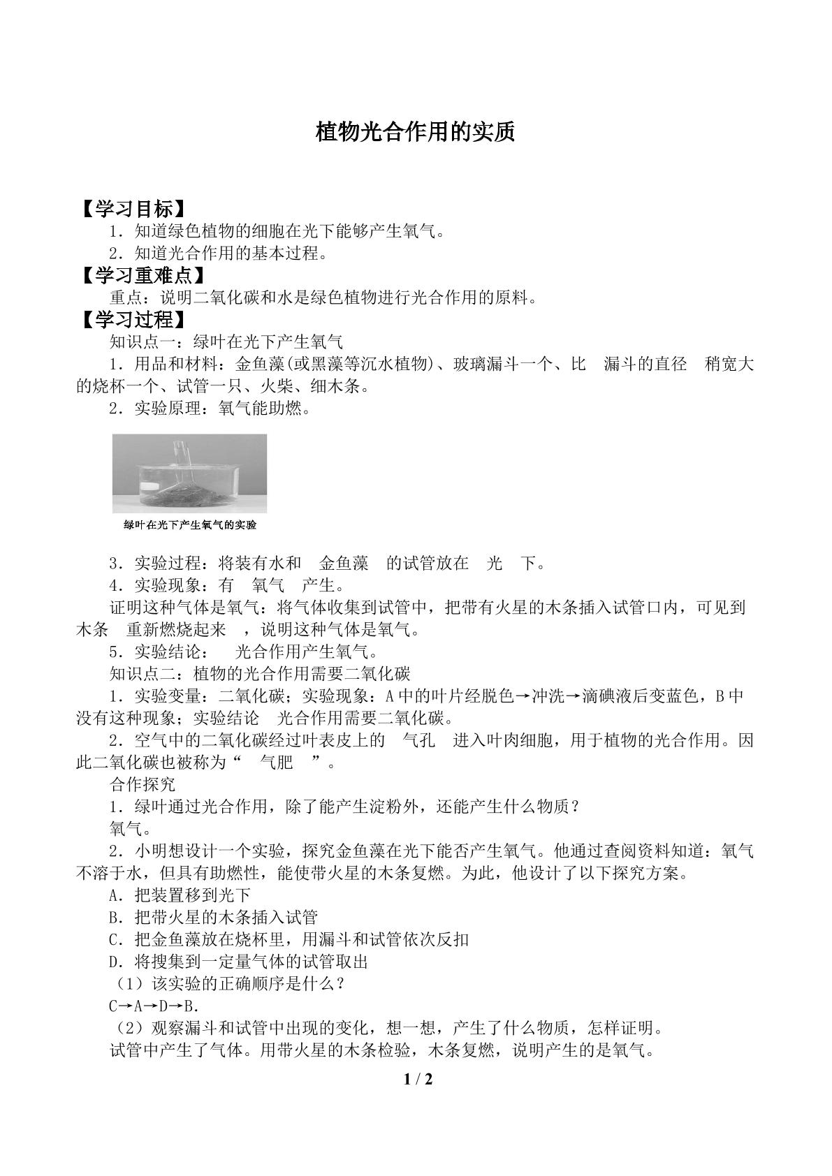 植物光合作用的实质_学案1