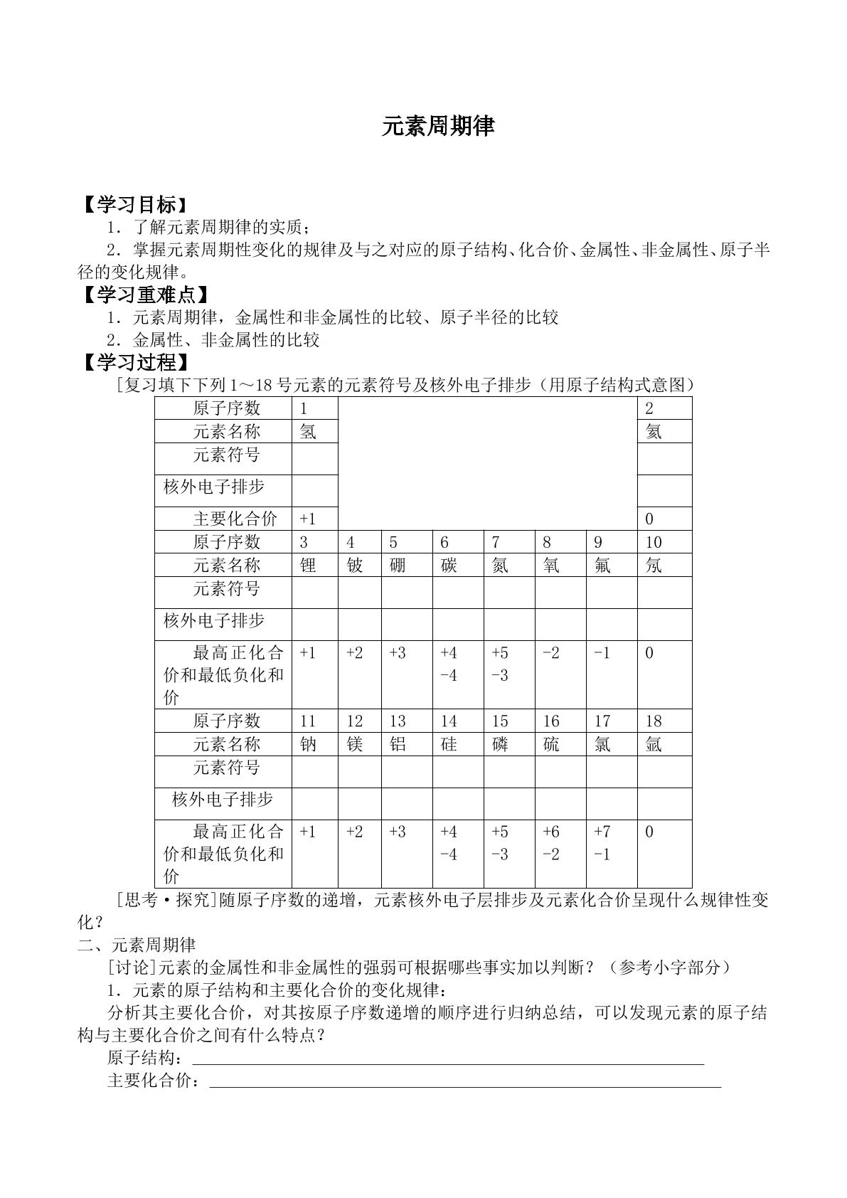 元素周期律 _学案1