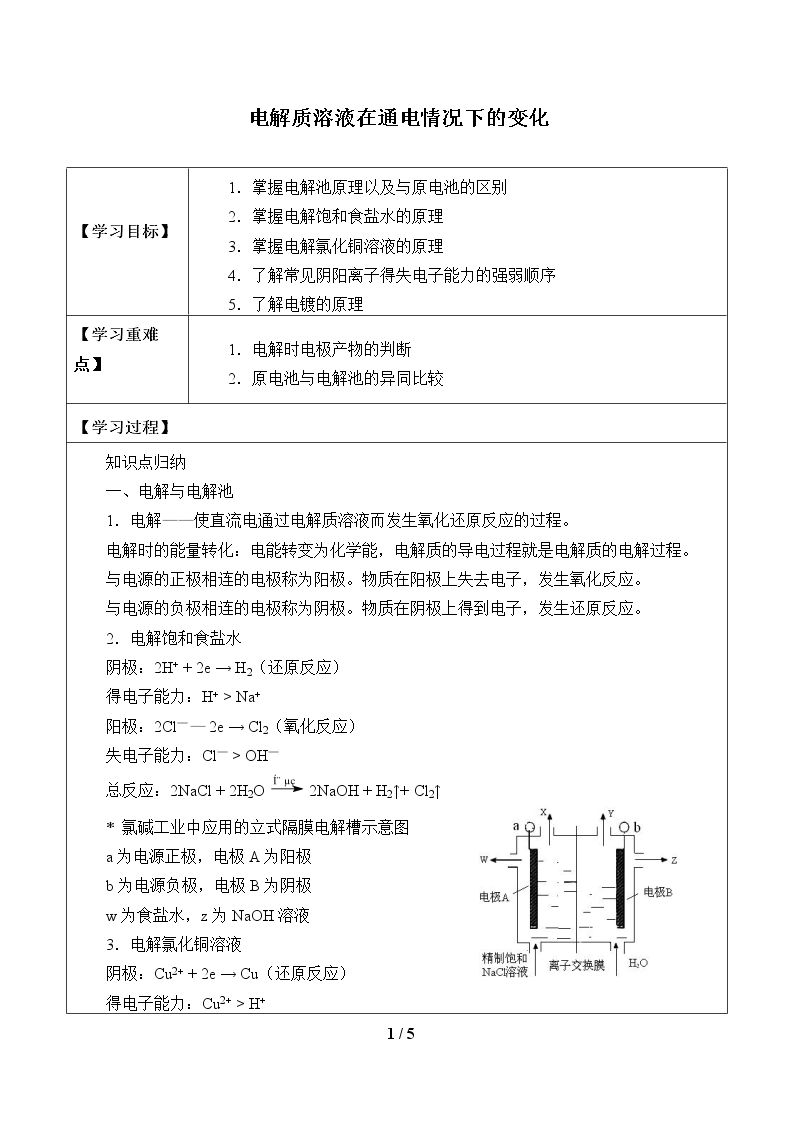 电解质溶液在通电情况下的变化_学案1