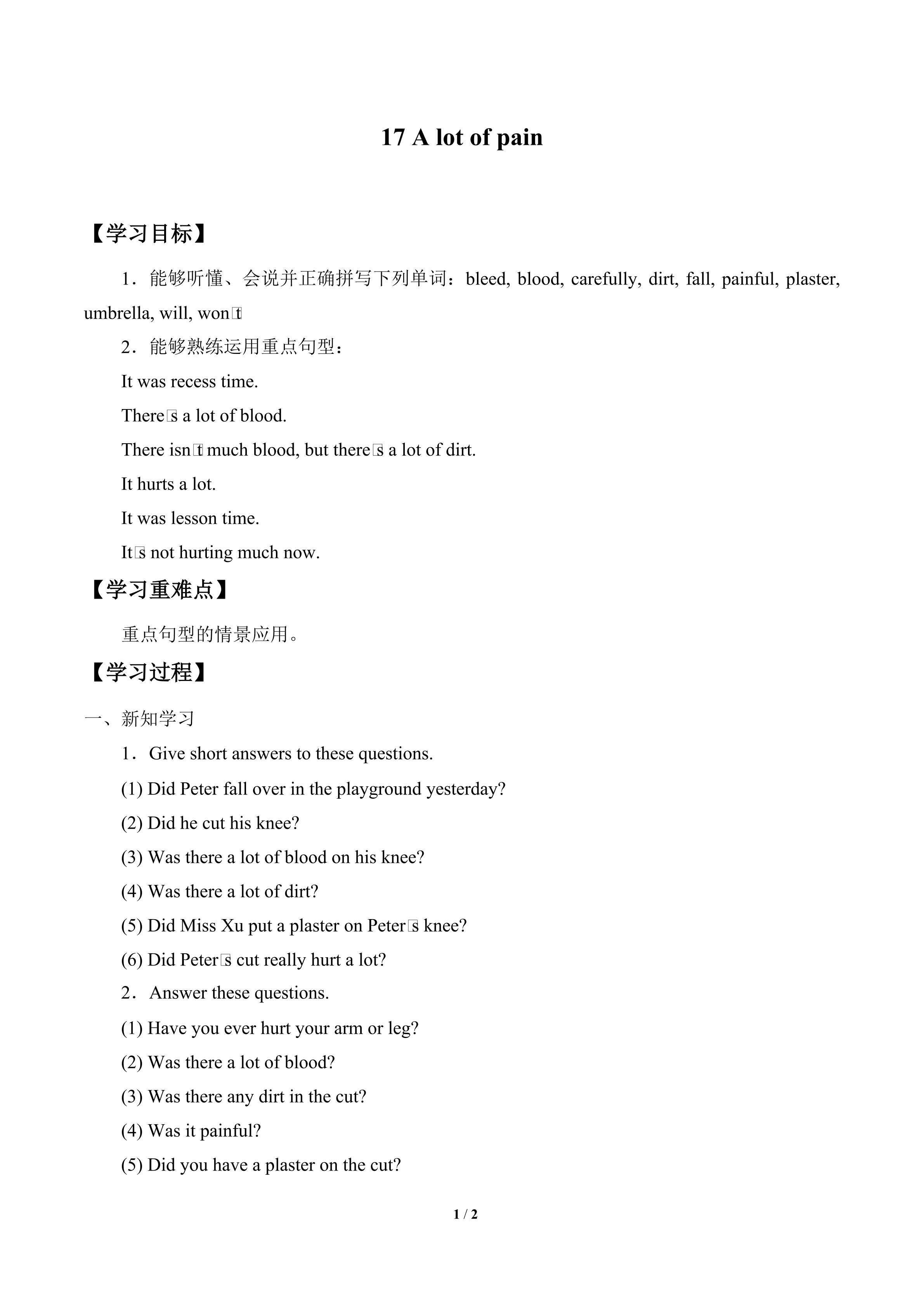 A lot of pain_学案1