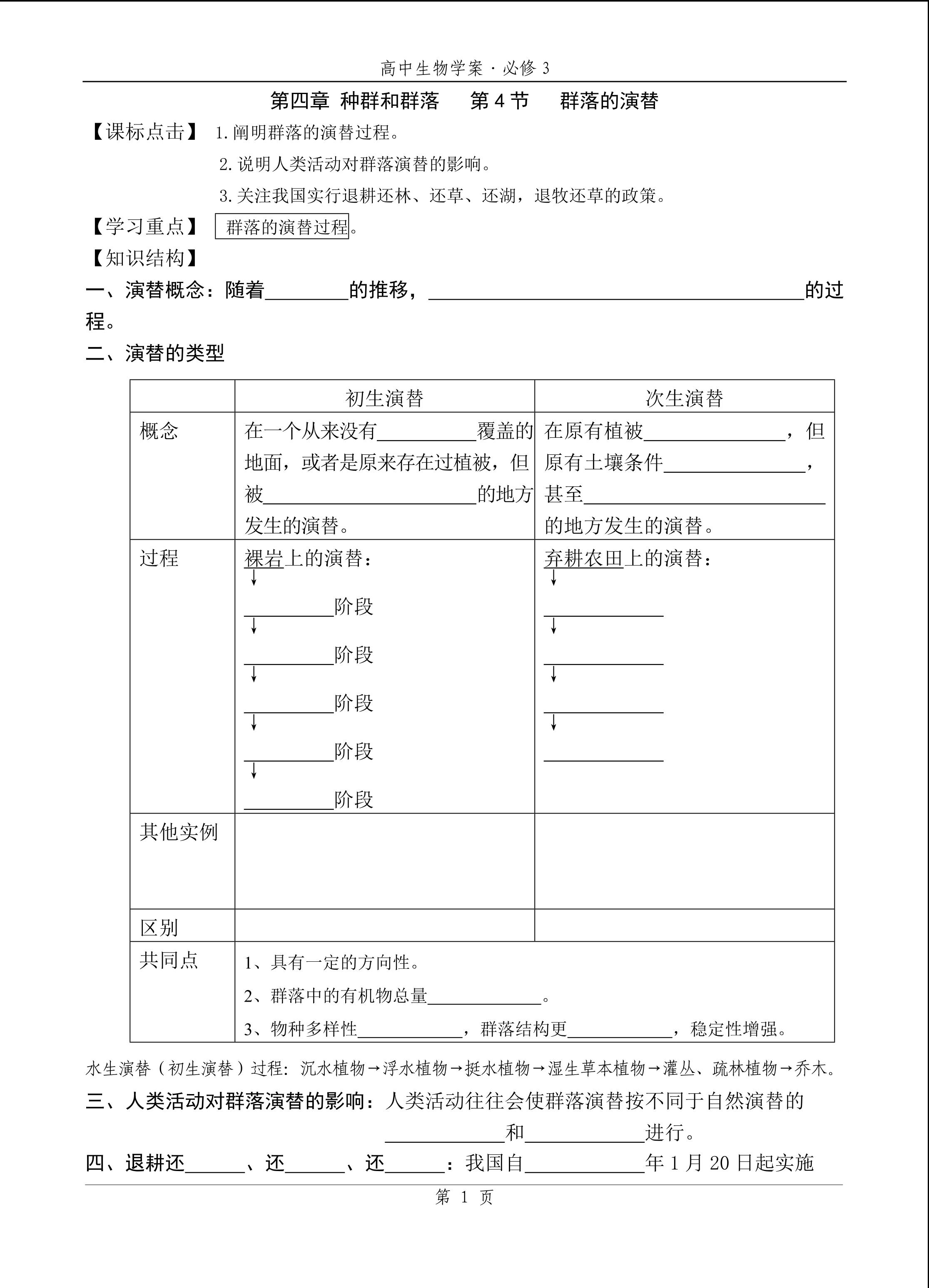 生物高中必修3第四章第四节学案