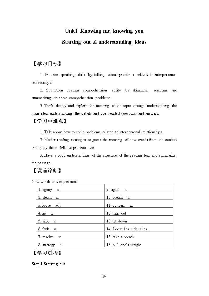 Unit 1 Knowing me, knowing you—Starting out & Understanding ideas