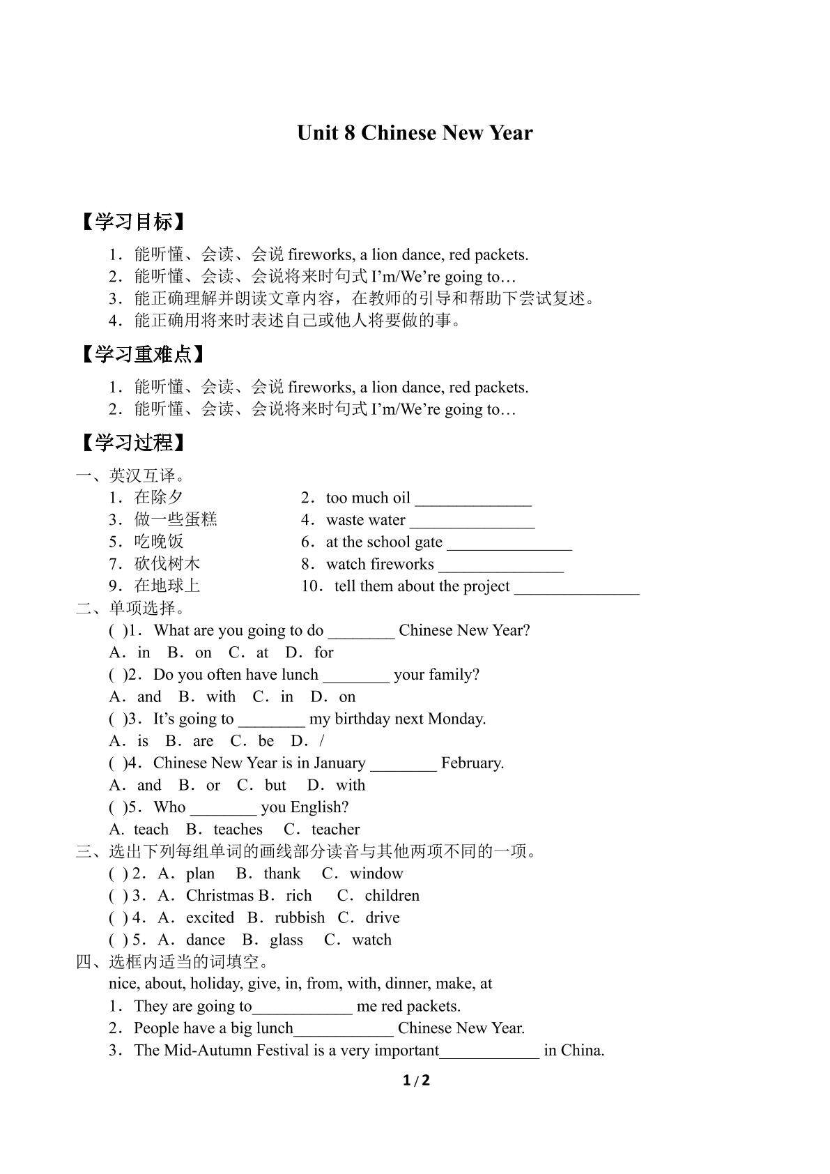 Unit 8 Chinese New Year_学案6