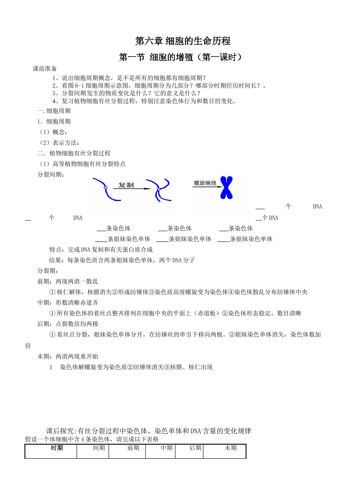 有丝分裂复习导学案