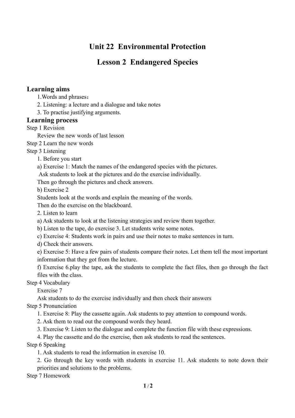 Lesson 2 Endangered Species_学案2