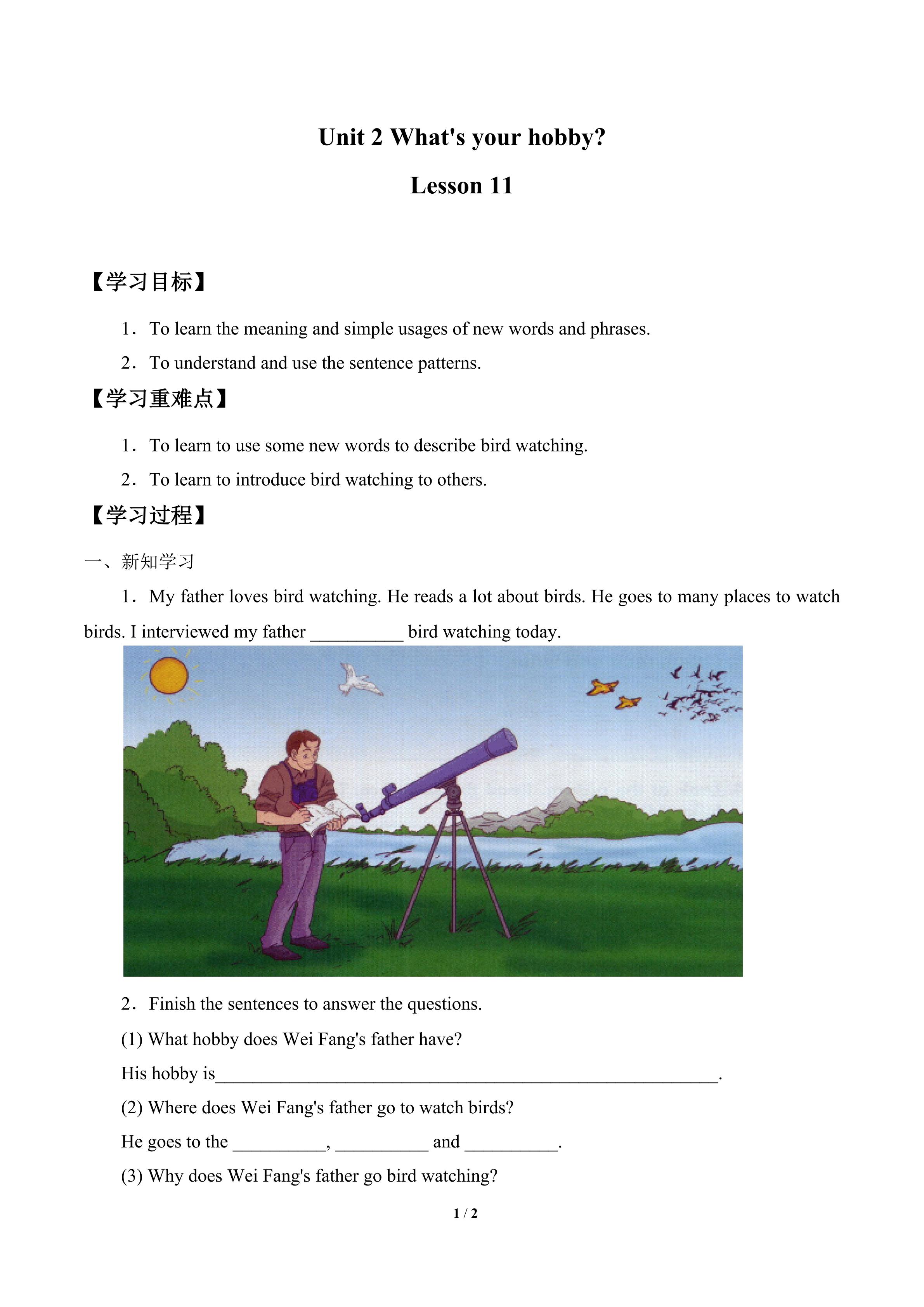 what's your hobby lesson 11_学案1