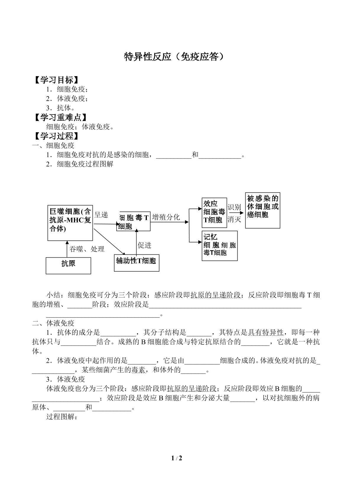 特异性反应（免疫应答）_学案2