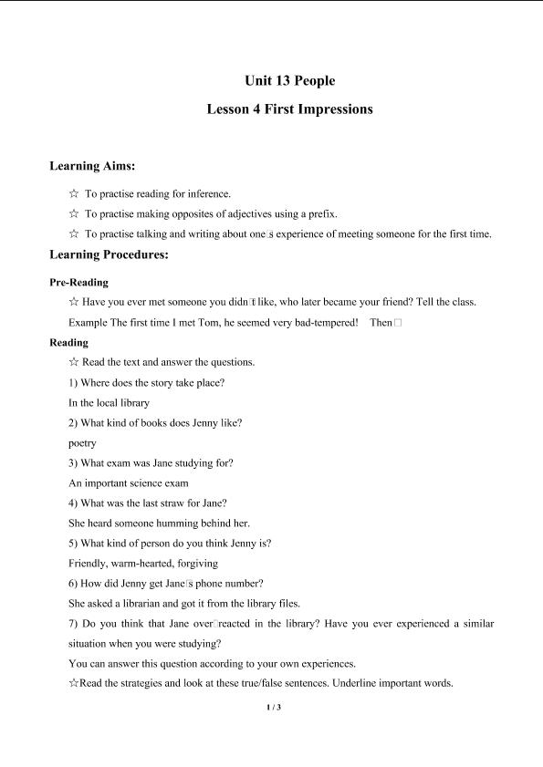 Lesson 4 First Impressions_学案1