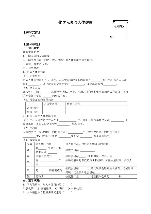 化学元素与人体健康_学案1