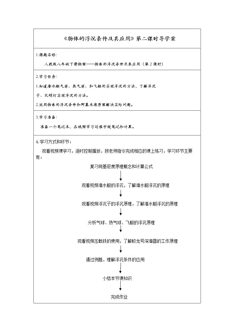 物体的浮沉条件及应用（第二课时）