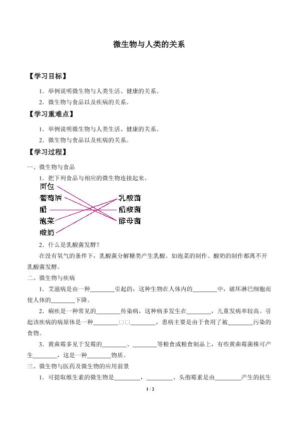 微生物与人类的关系_学案2