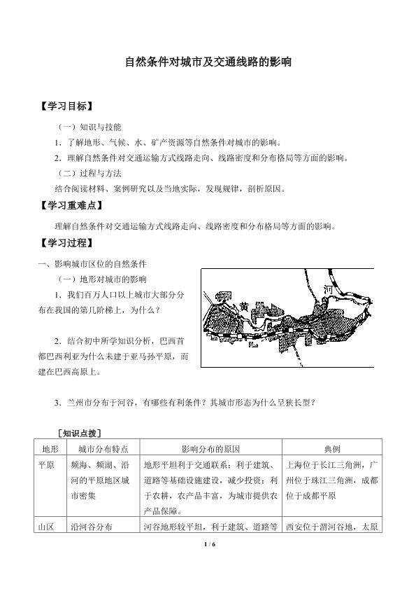 自然条件对城市及交通线路的影响_学案1