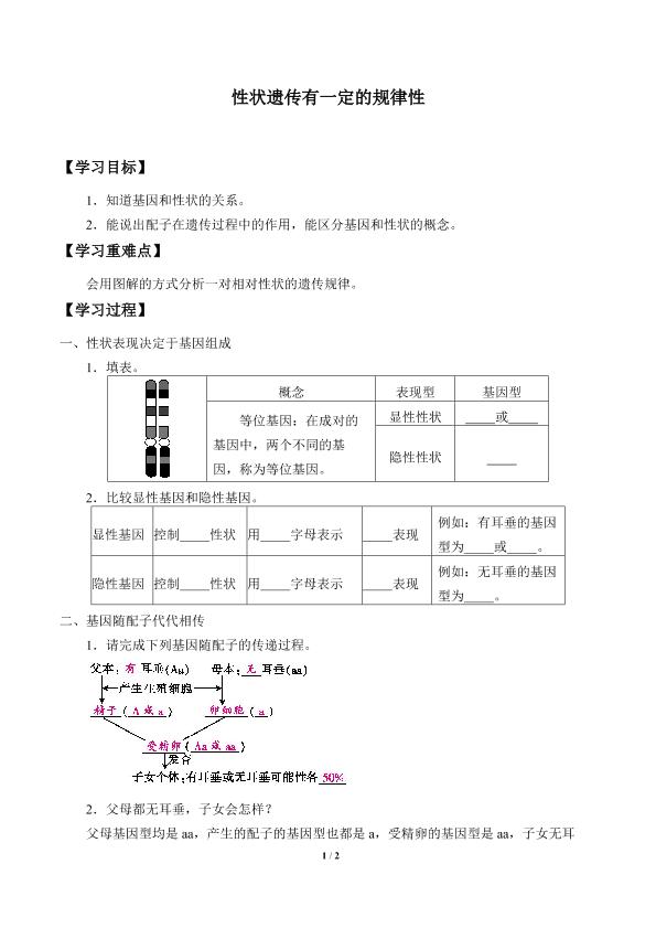 性状遗传有一定的规律性_学案1