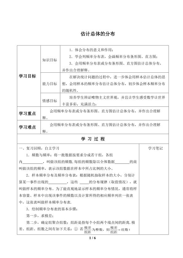 估计总体的分布_学案1