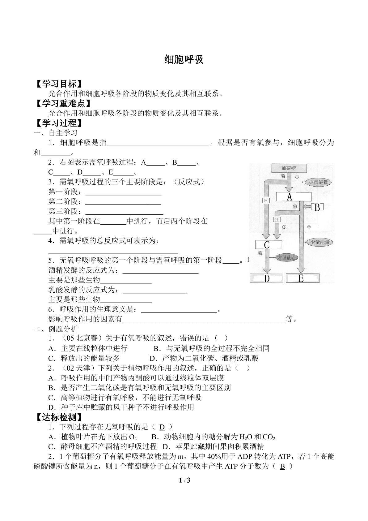 细胞呼吸_学案1