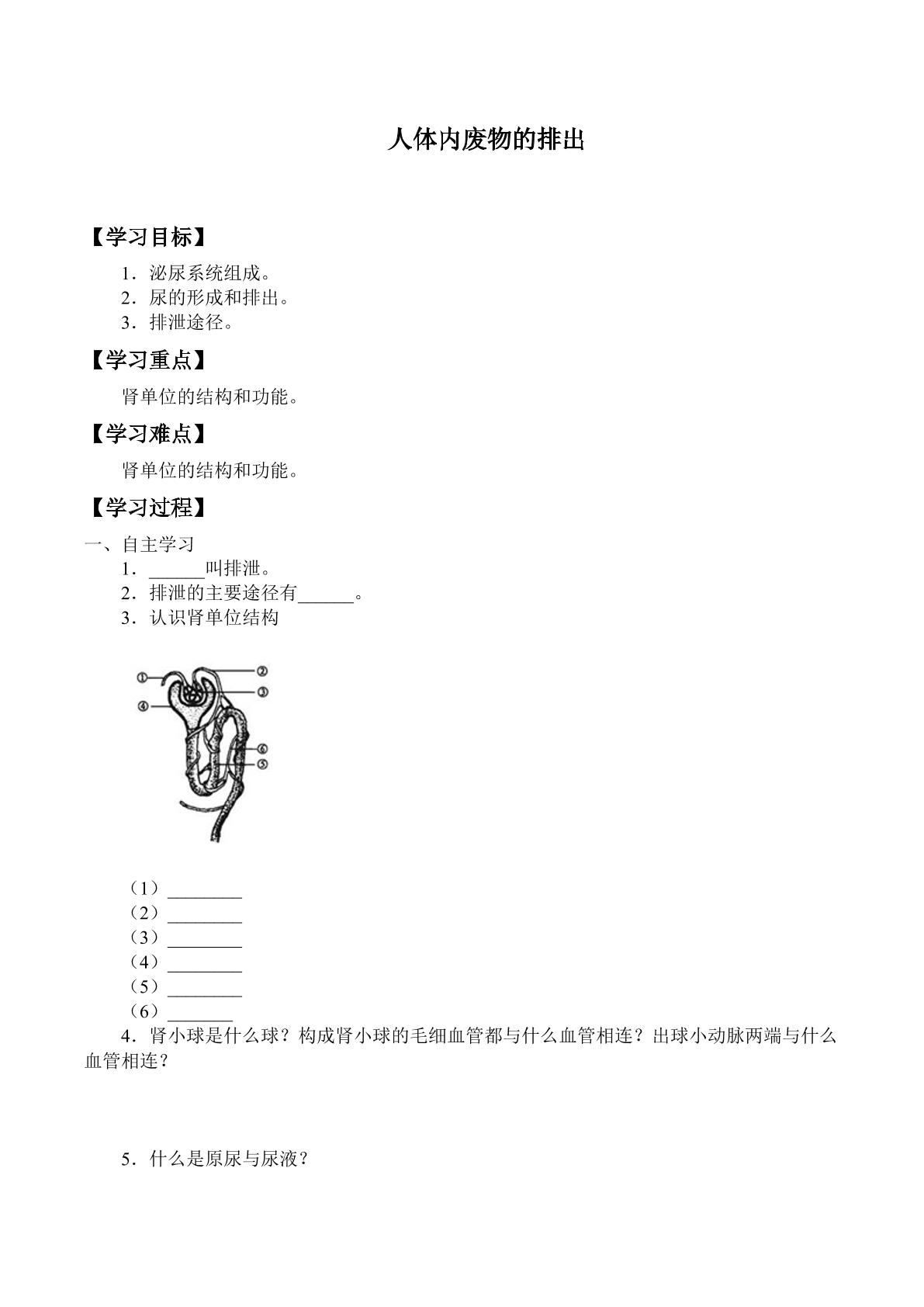 人体内废物的排出