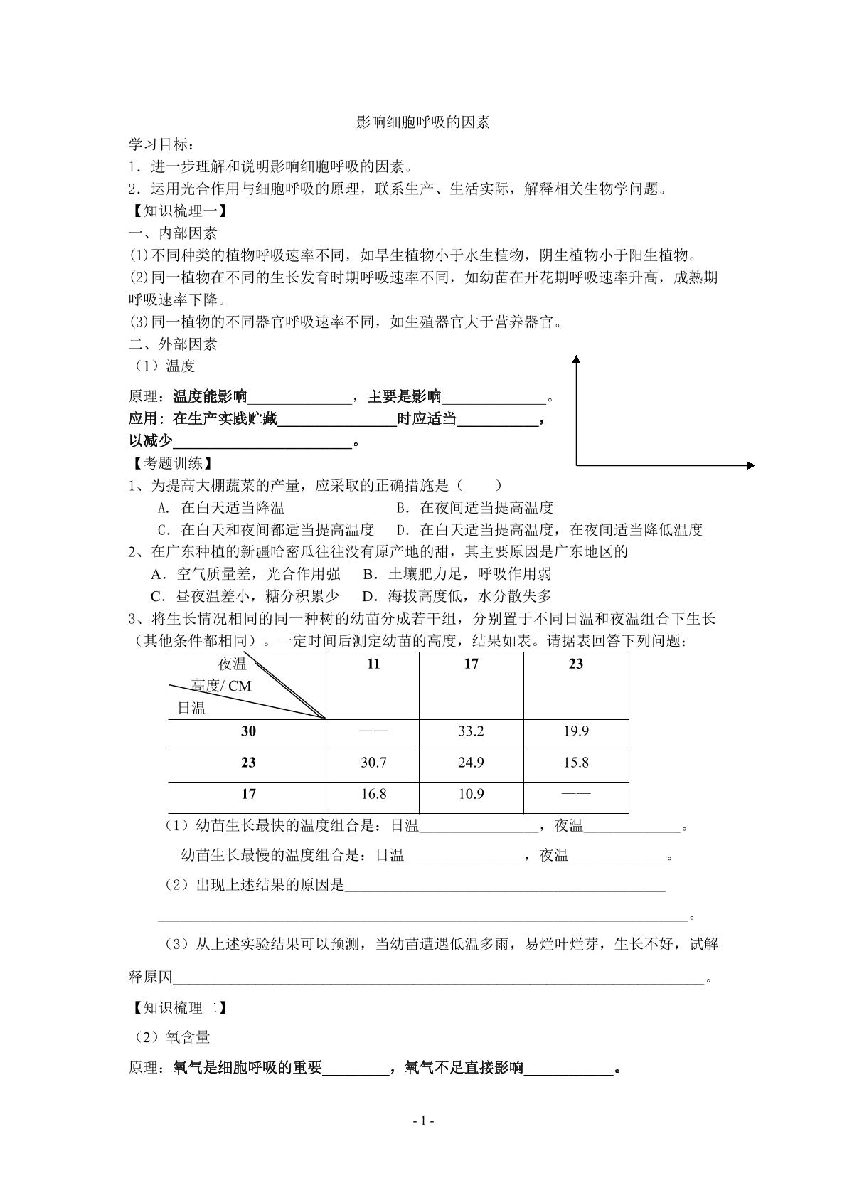 生物高中必修1第五章第三节学案(影响细胞呼吸因素)