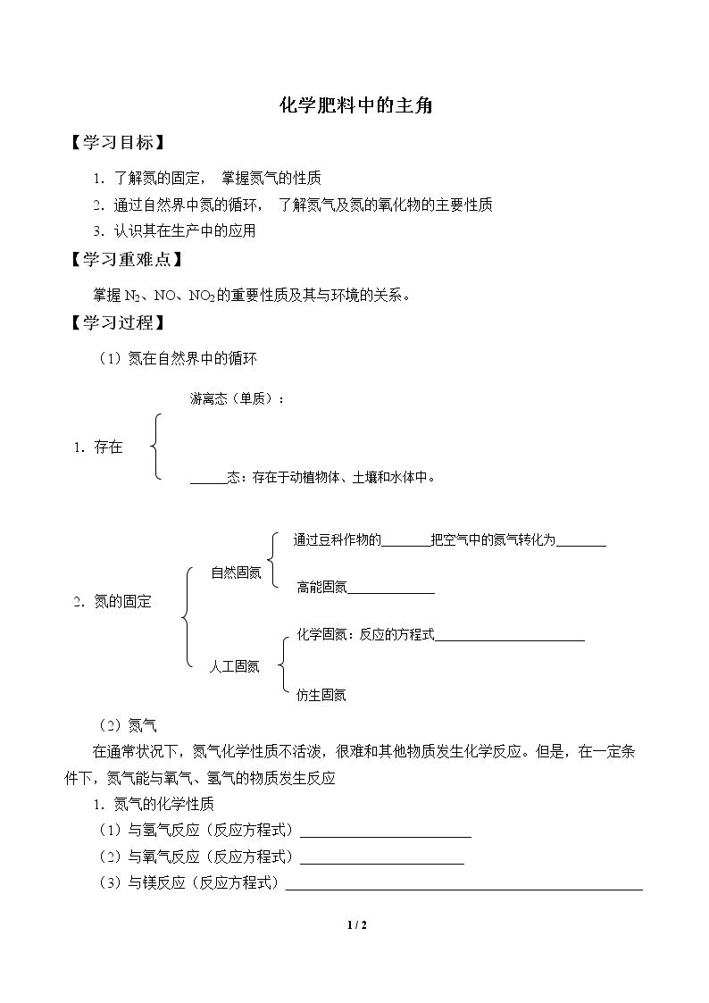 化学肥料中的主角_学案1