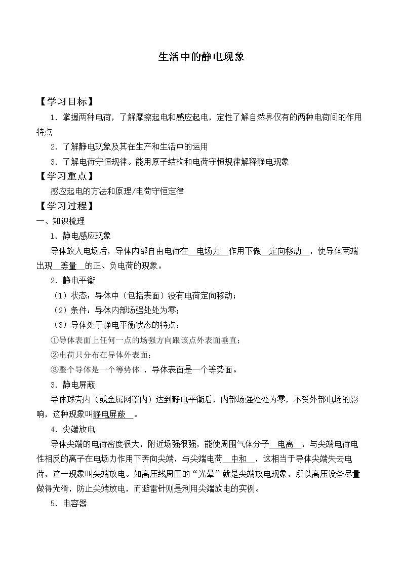 生活中的静电现象_学案2