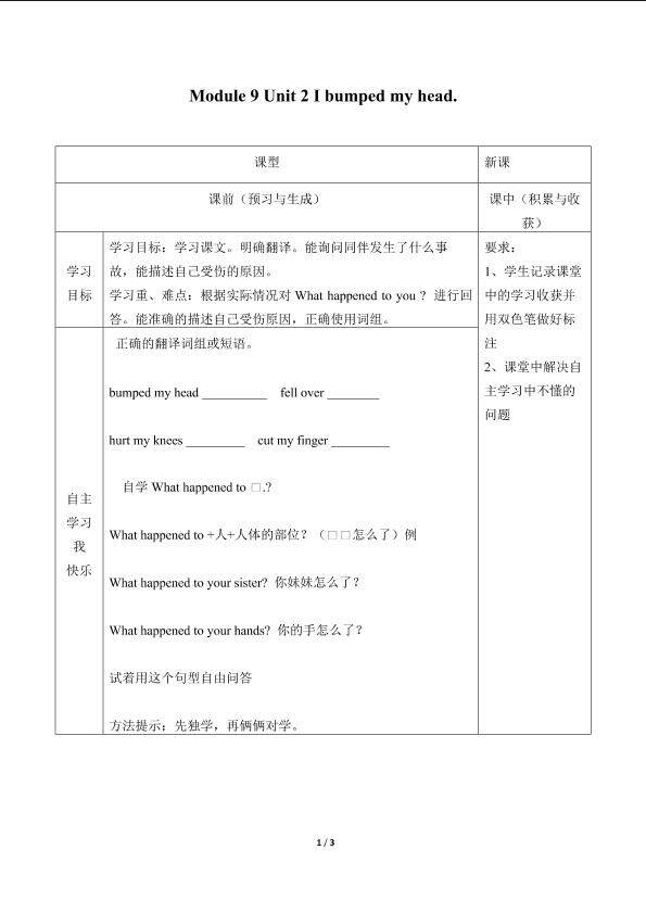 Unit 2 I bumped my head._学案1.doc