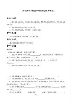 实验活动5 粗盐中难溶性杂质的去除_学案1