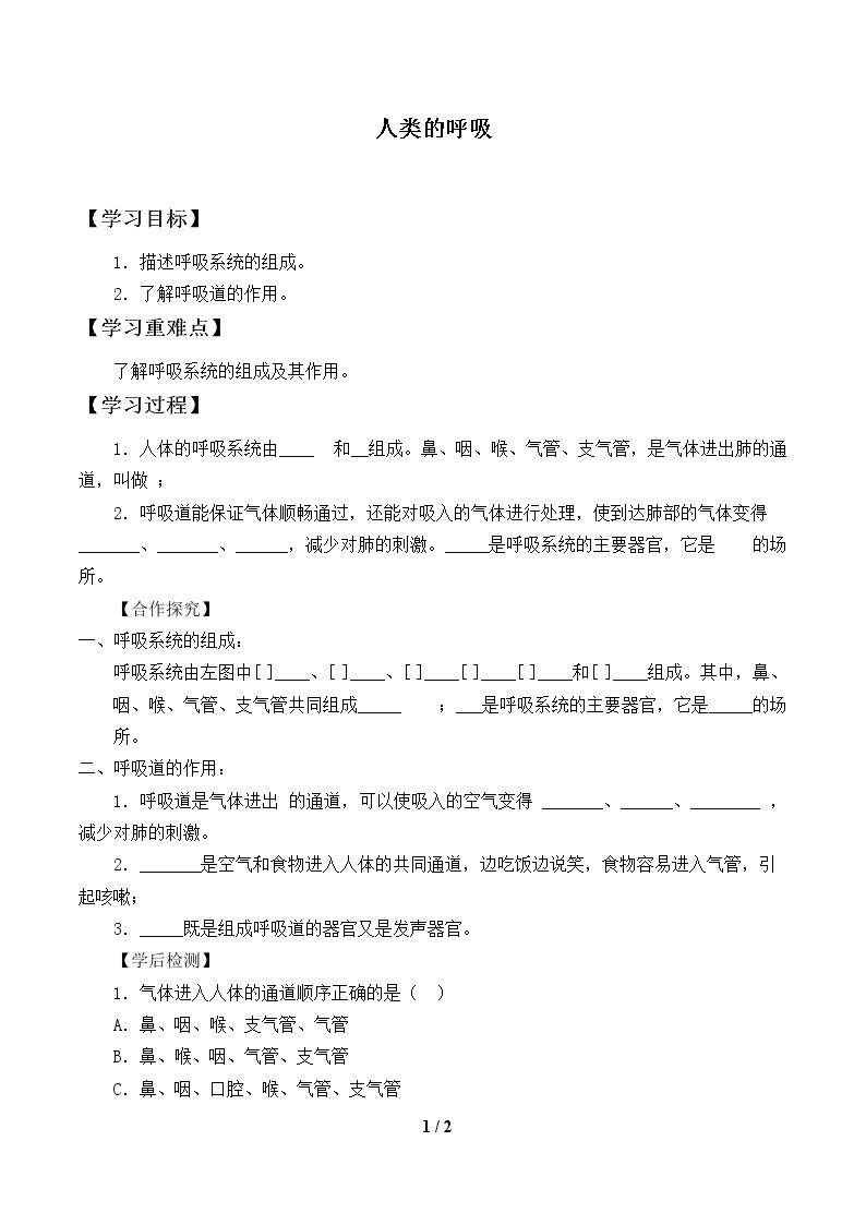 人类的呼吸_学案1