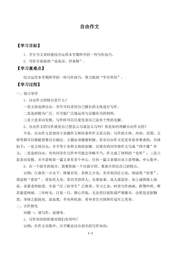 自由作文     _学案1