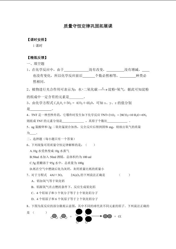 质量守恒定律巩固拓展课_学案1