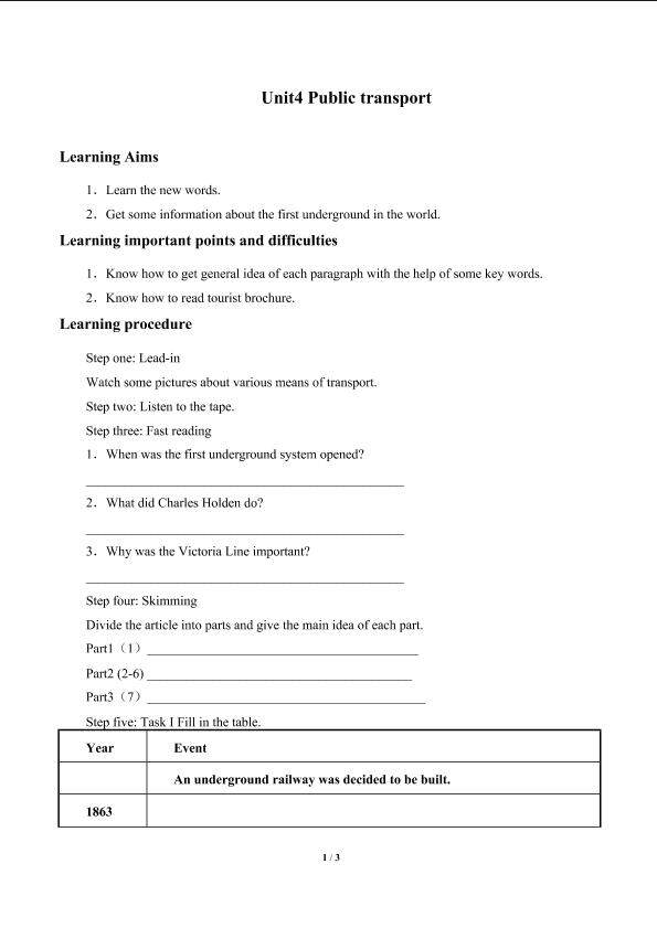 Unit4　Public transport Reading_学案2