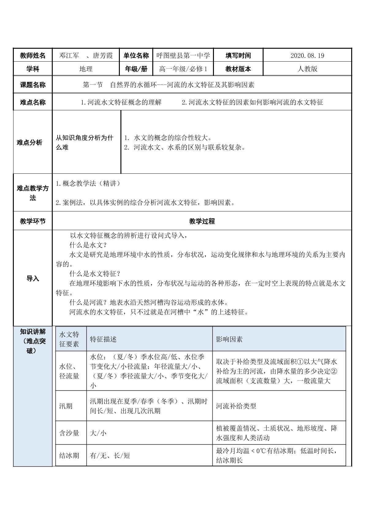 自然界的水循环---河流的水文特征及其影响因素