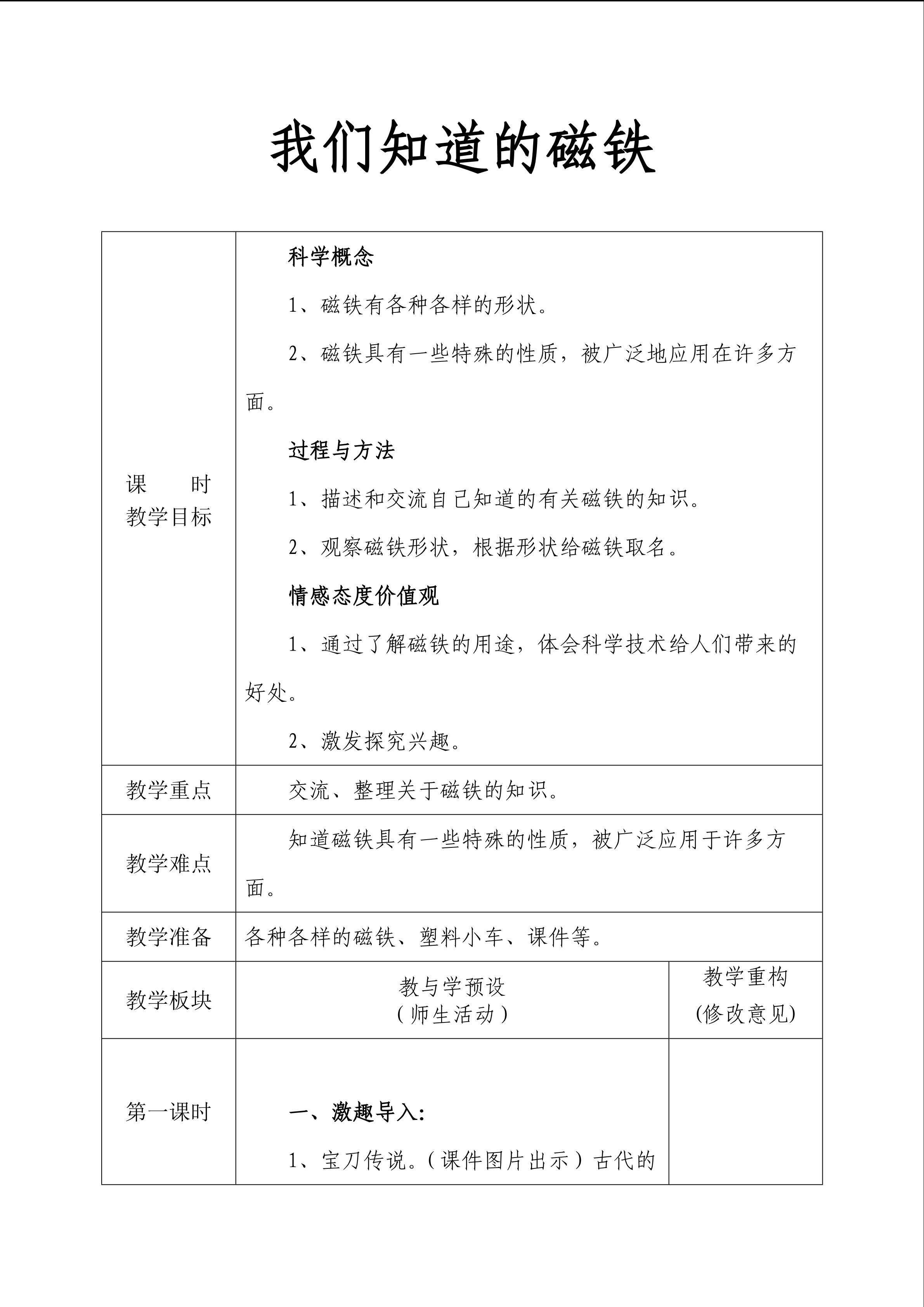 《我们知道的磁铁》教案1