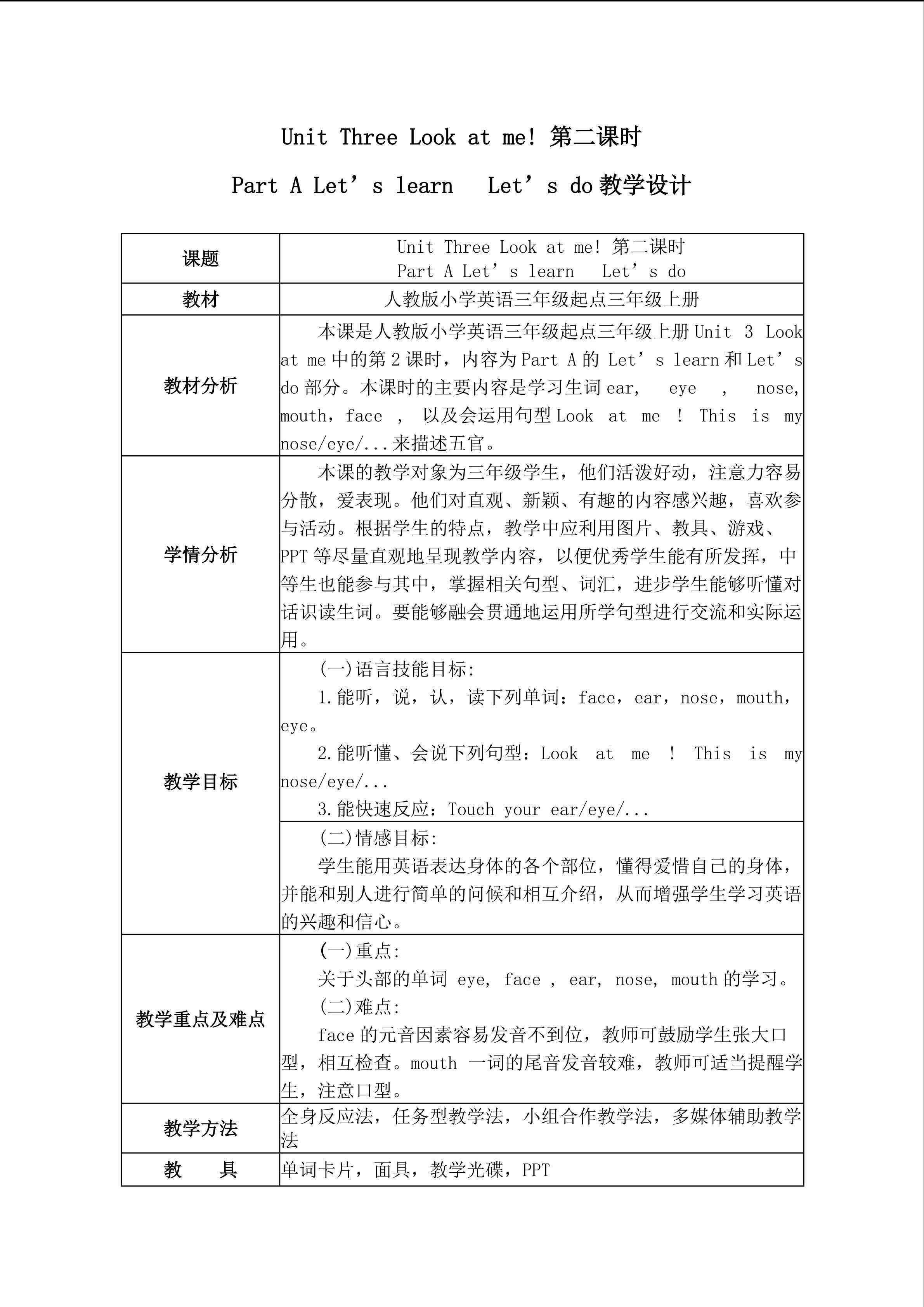 Unit Three Look at me!