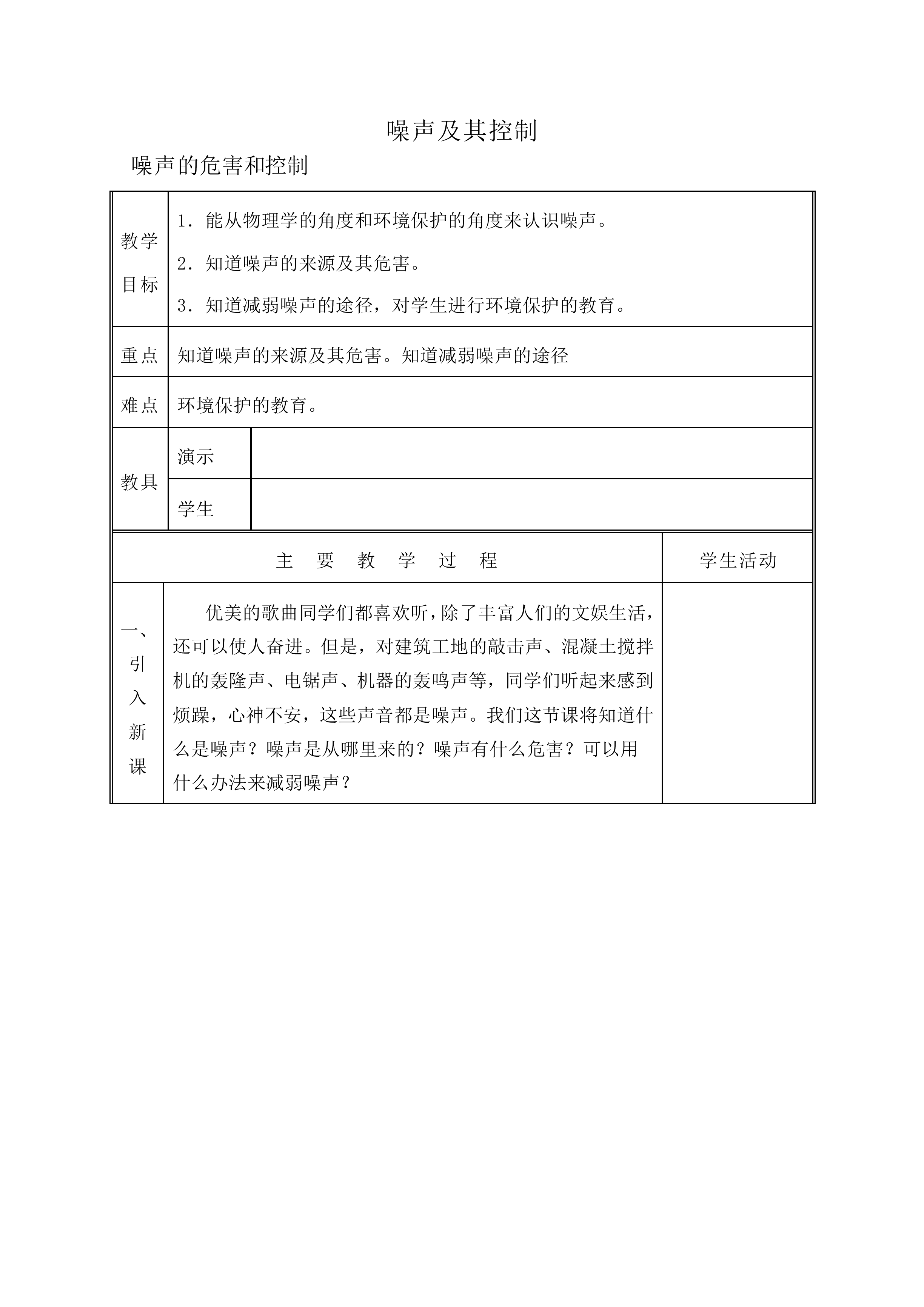 噪声及其控制_教案2