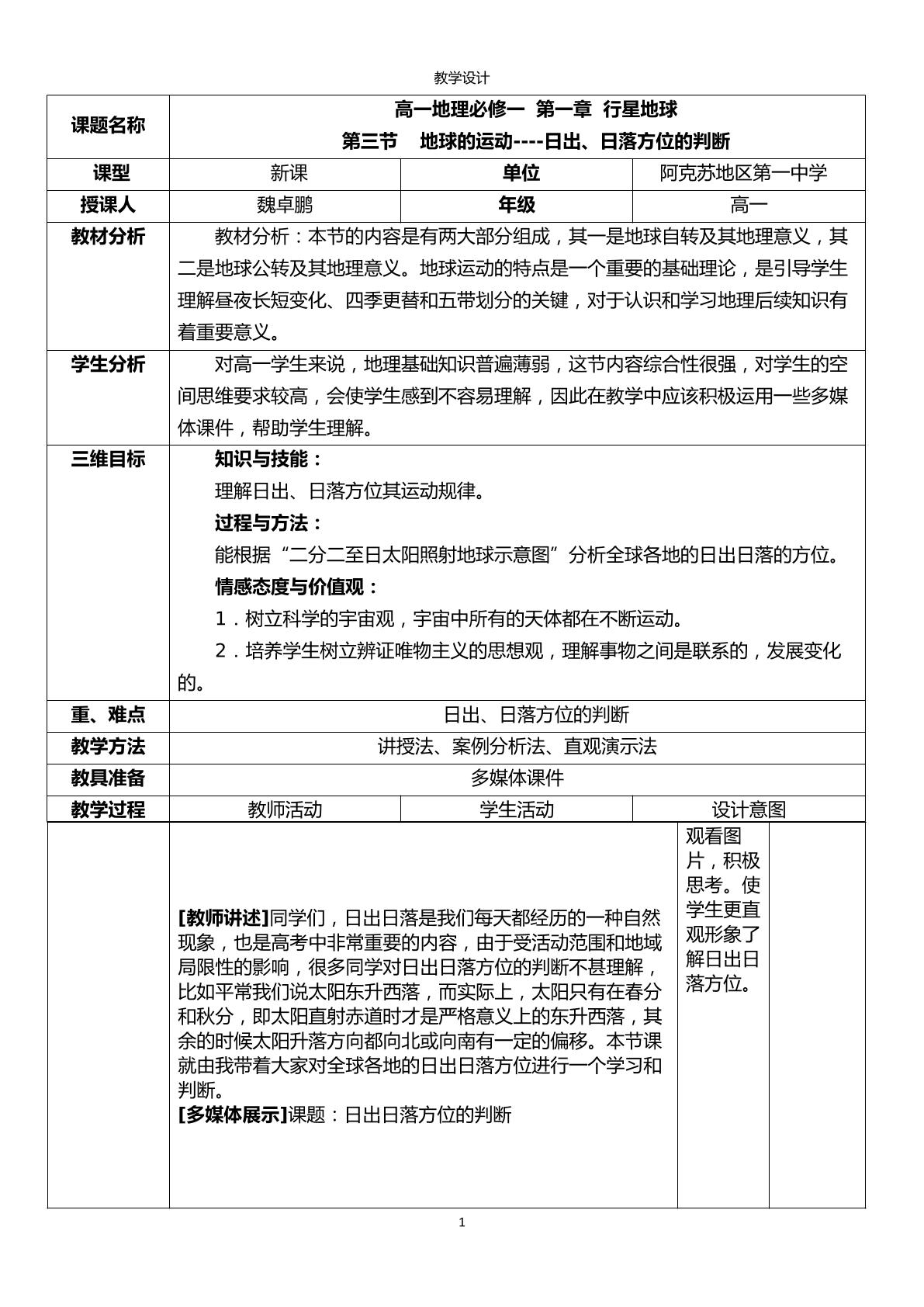 日出、日落方位的判断