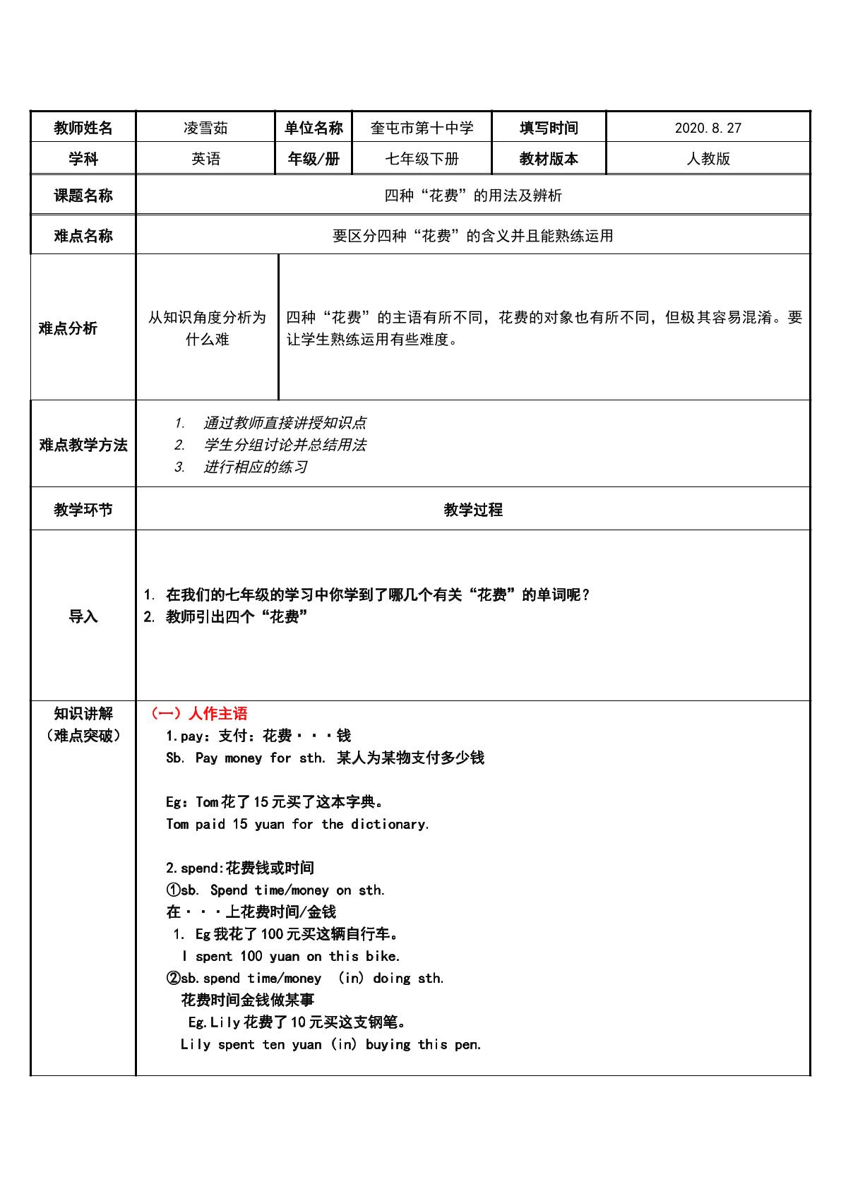 四种“花费”的用法及辨析