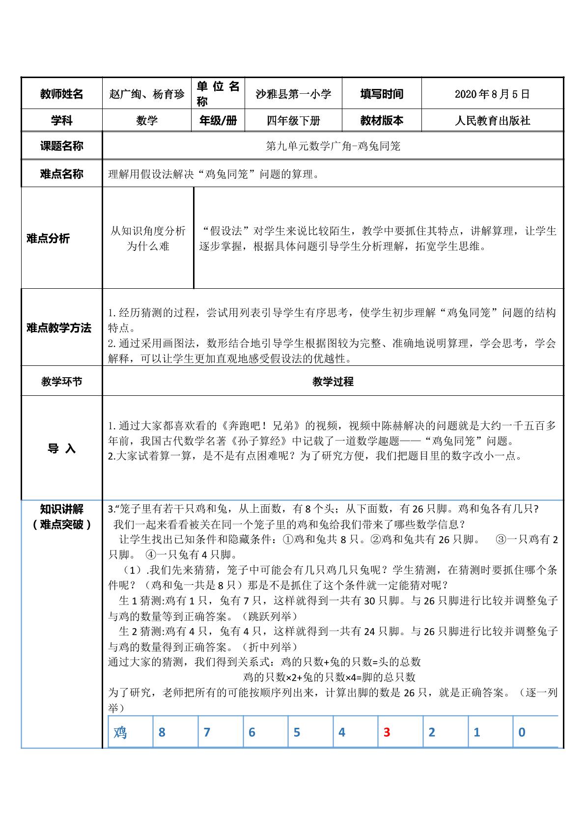 数学广角-鸡兔同笼