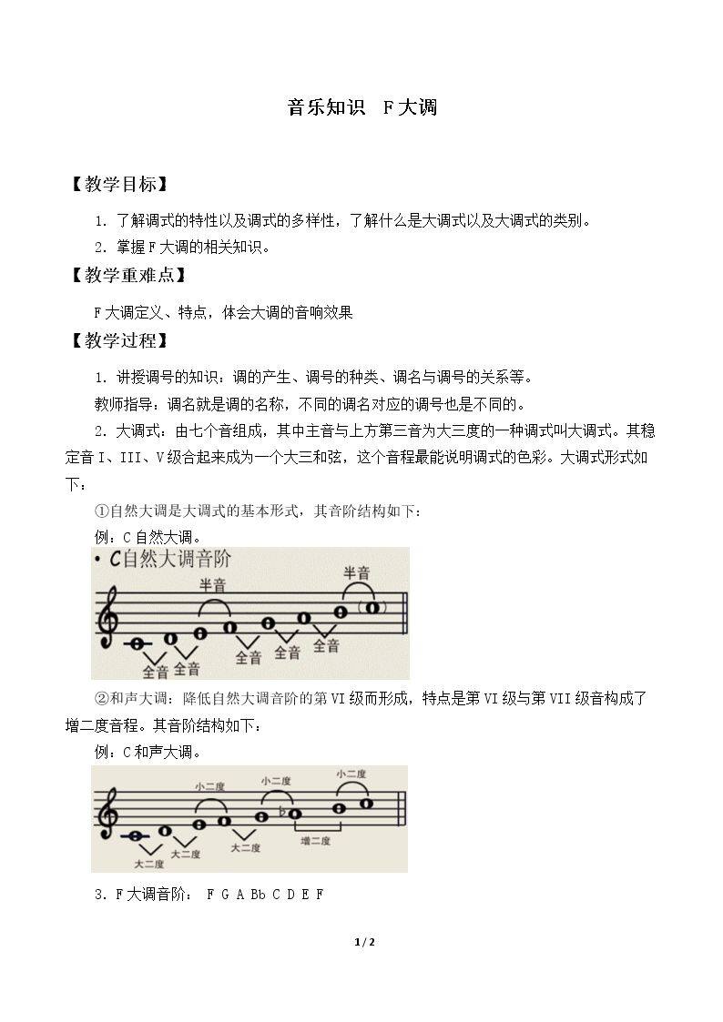 音乐知识  F大调