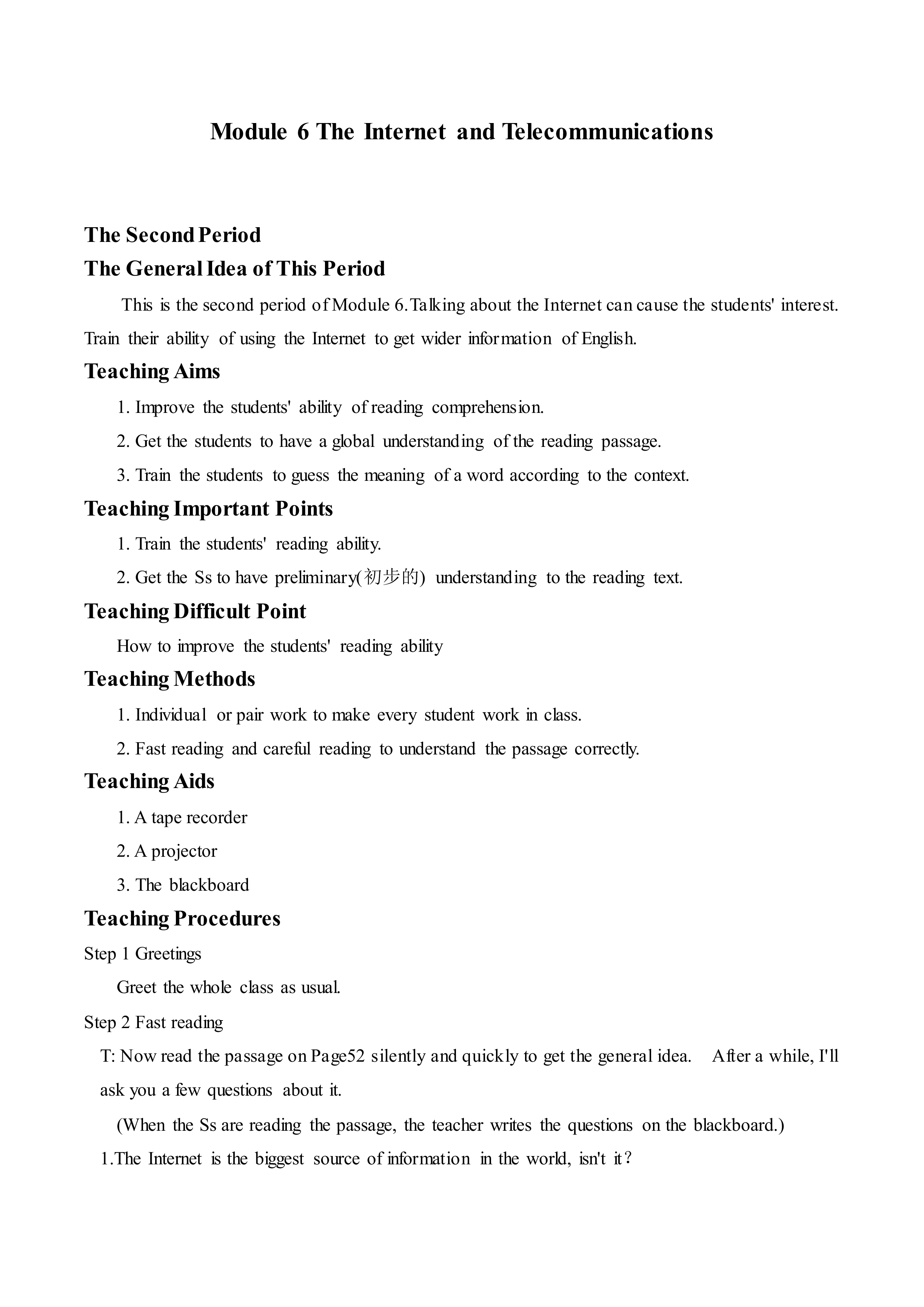  The Internet and Telecommunications _教案10