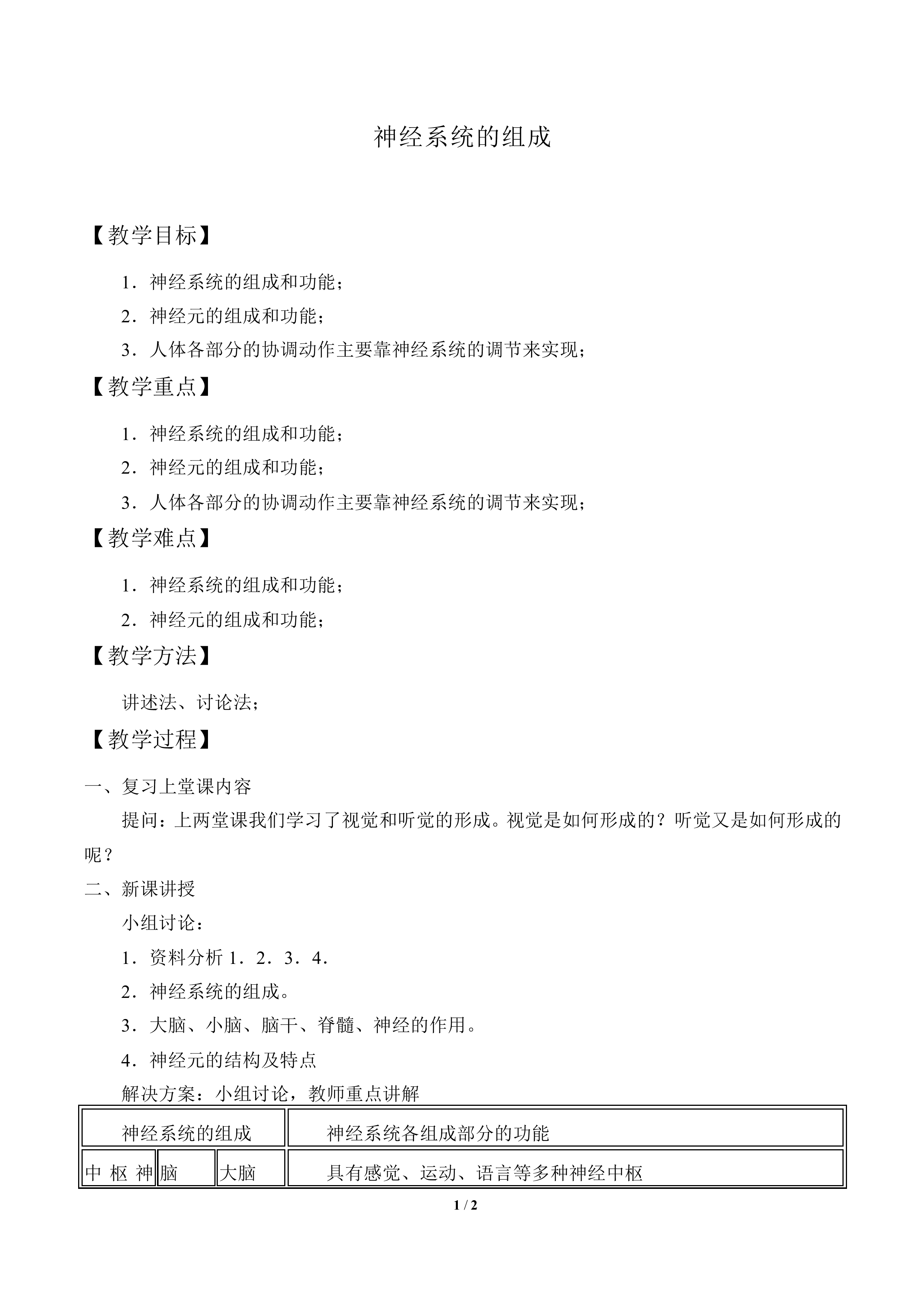 神经系统的组成_教案1