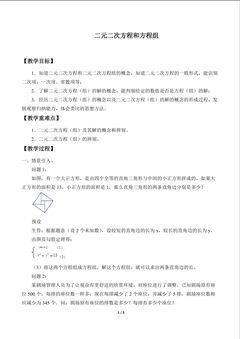 二元二次方程和方程组_教案1
