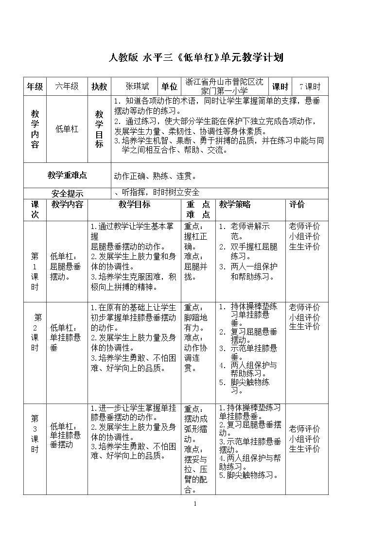1.单挂膝悬垂摆动