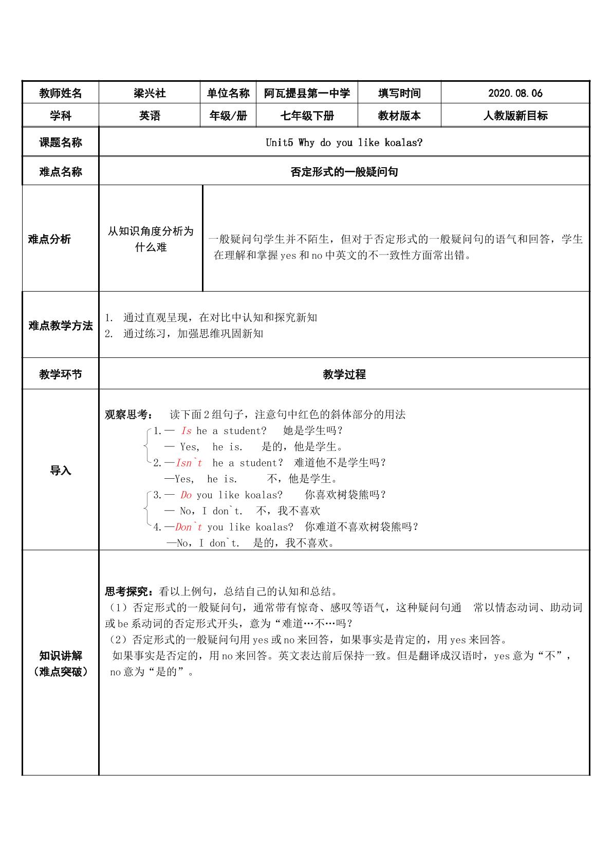 否定形式的一般疑问句