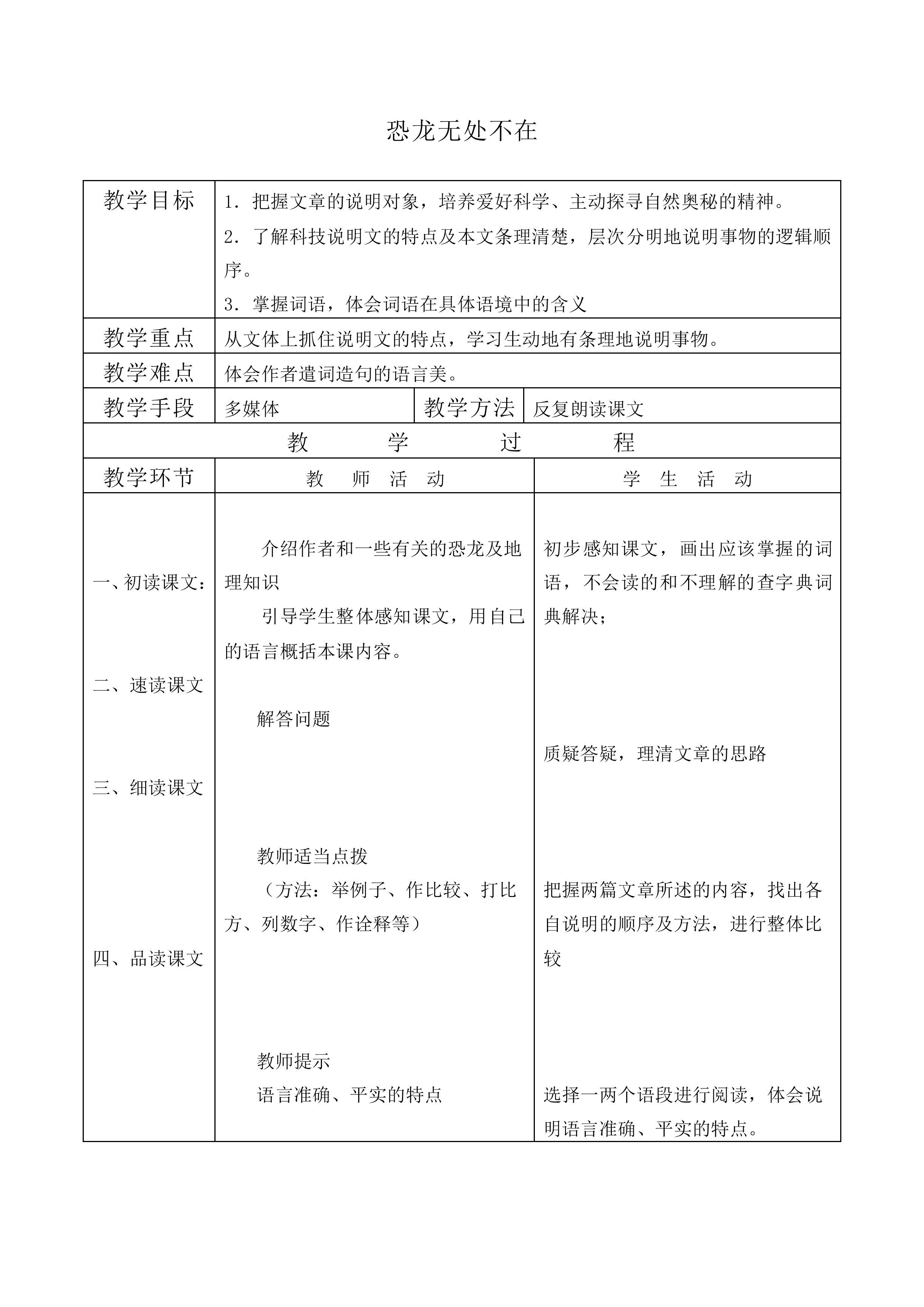 恐龙无处不在_教案4