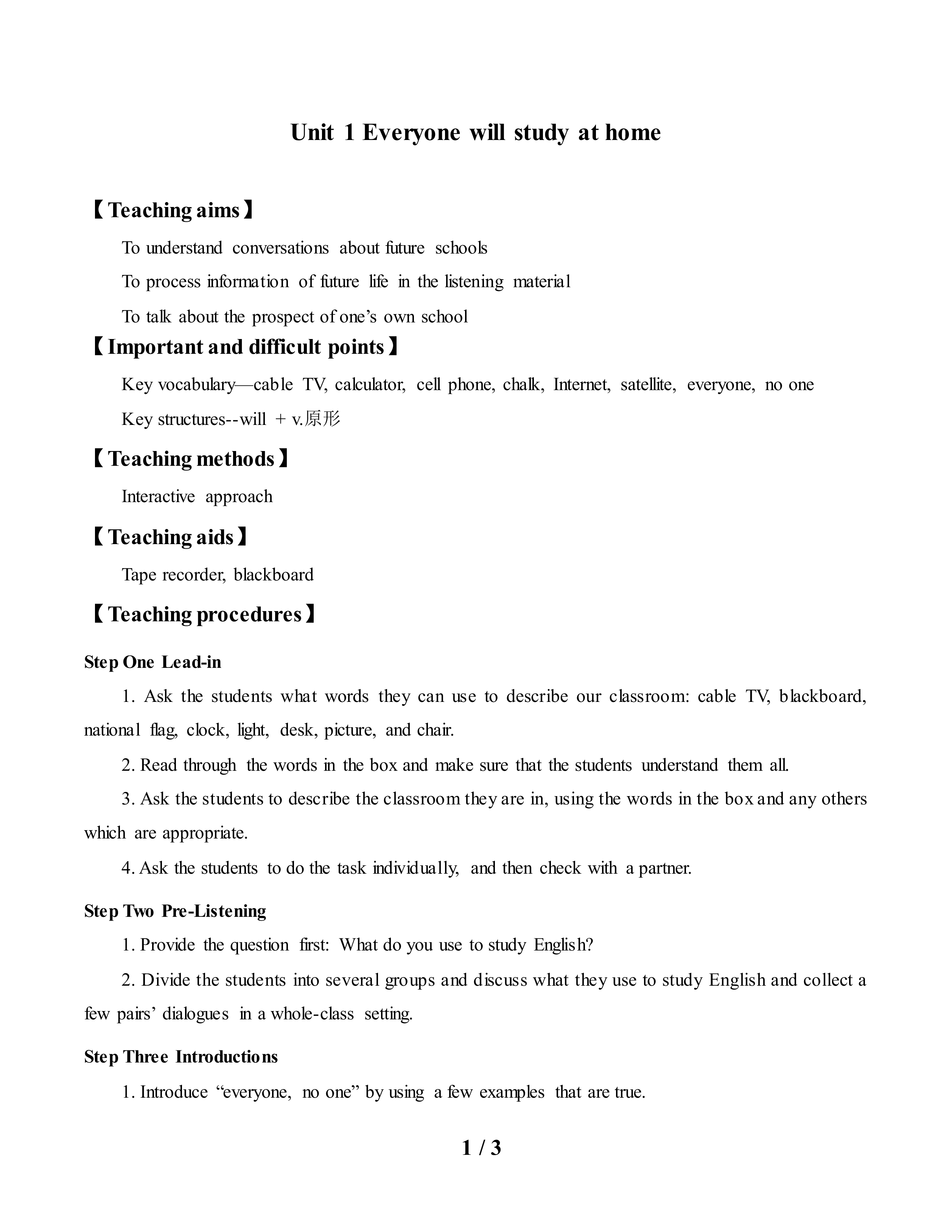 Unit 1 Everyone will study at home._教案2