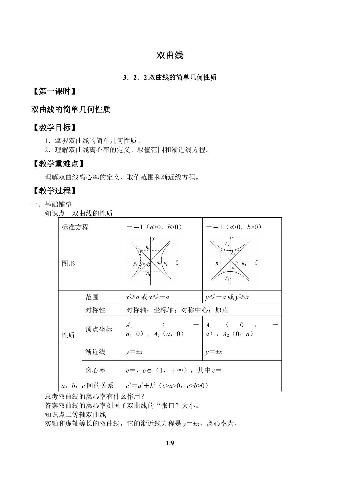 双曲线-3.2.2双曲线的简单几何性质